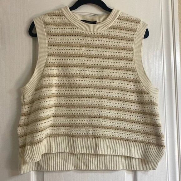 🔥 Closet Sale! French Connection Beige Knit Striped Sleeveless Sweater - Picture 4 of 5